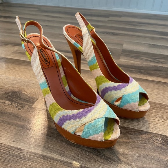 Missoni Slingback Peep Toe Pump Heels - Picture 2 of 11